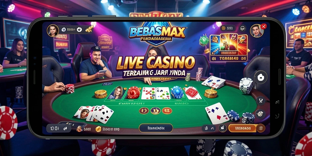 Screenshot gameplay BEBASMAX yang menunjukkan suasana Live Casino yang seru.