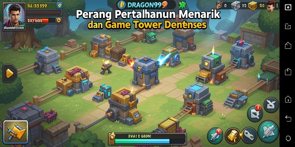 Tangkapan layar gameplay DRAGON99 menunjukkan aksi Tower Defense yang seru.