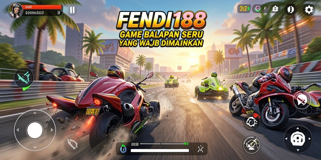 Screenshot utama FENDI188 menunjukkan pertarungan balap yang menegangkan.