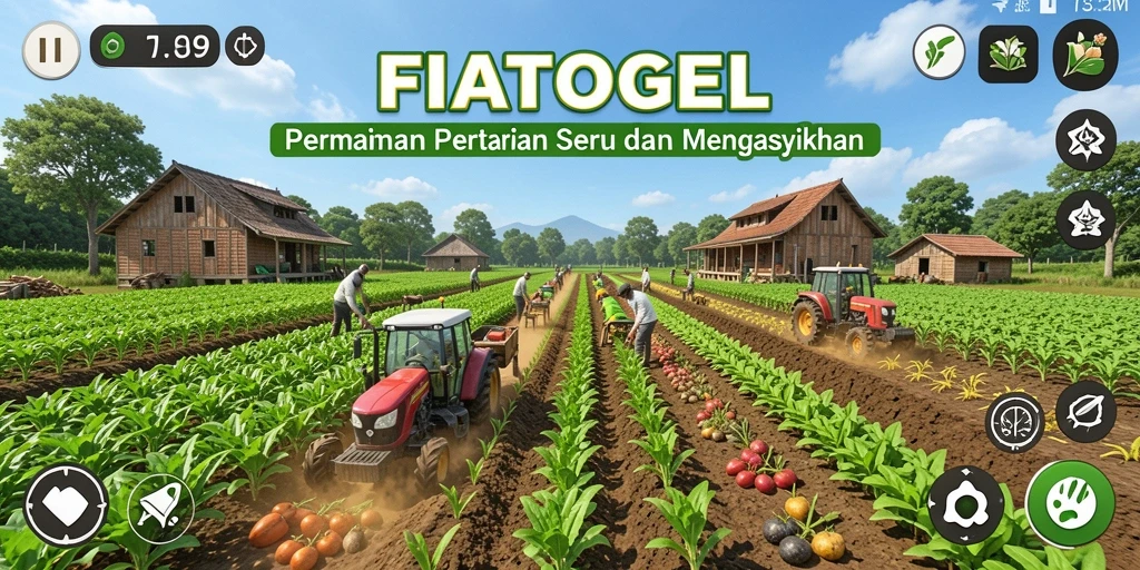 Tampilan gameplay seru dari FIATOGEL yang menunjukkan aktivitas bertani.
