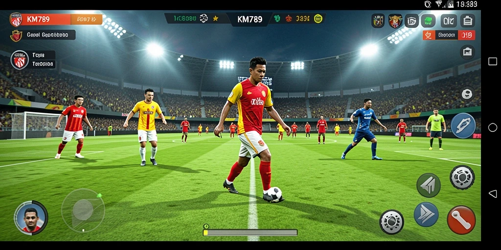 Screenshot game KM789 menampilkan aksi pertandingan sepak bola yang mendebarkan.